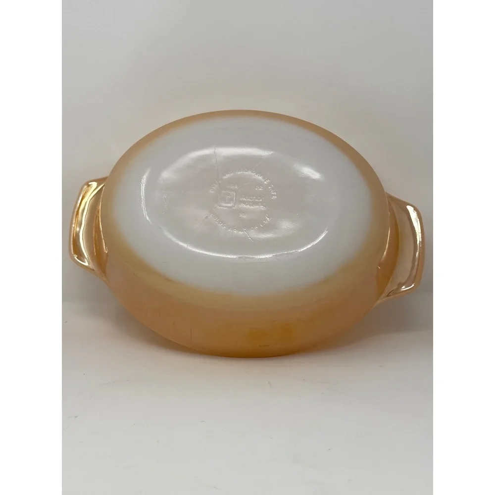 Vintage Fire King Peach Luster Oval Au Gratin Casserole Dish‎ Anchor Hocking